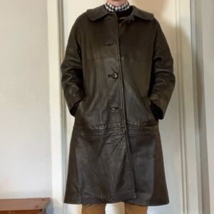 Vintage 70’s leather long coat trench coat women’s medium